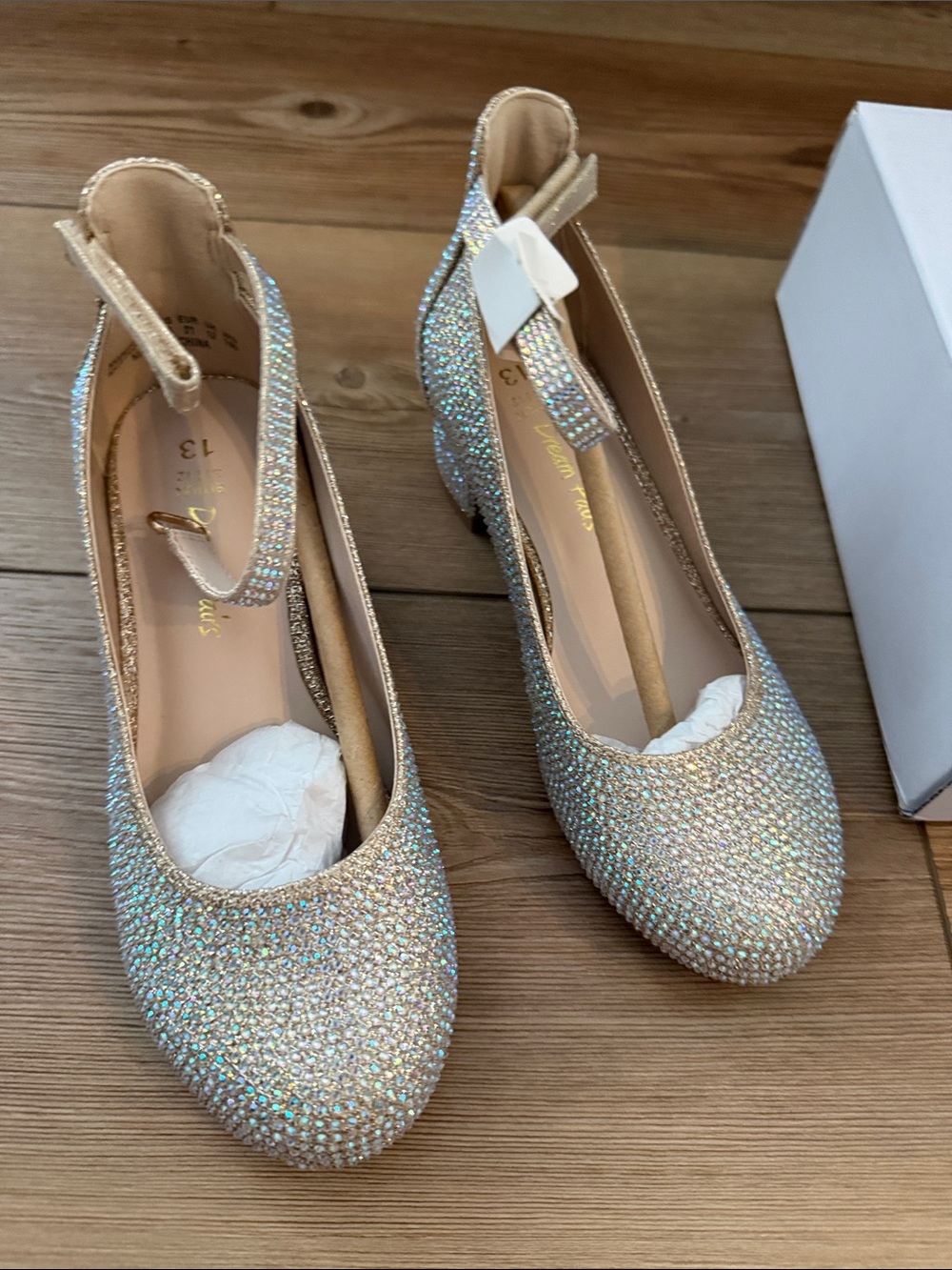 Dream Pairs Iridescent Crystal Ankle-Strap Pumps - Gold